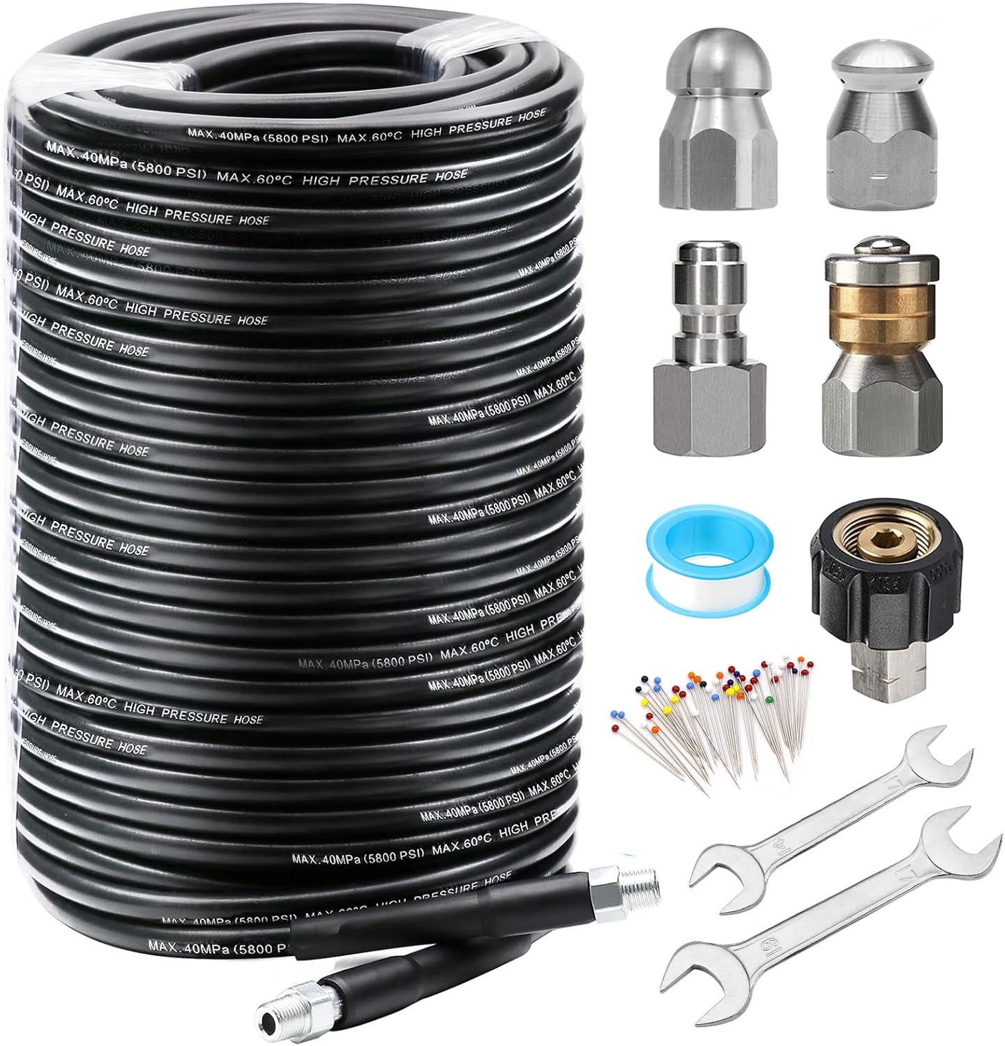 West Bay Sewer Jetter Kit with hose and nozzles displayed