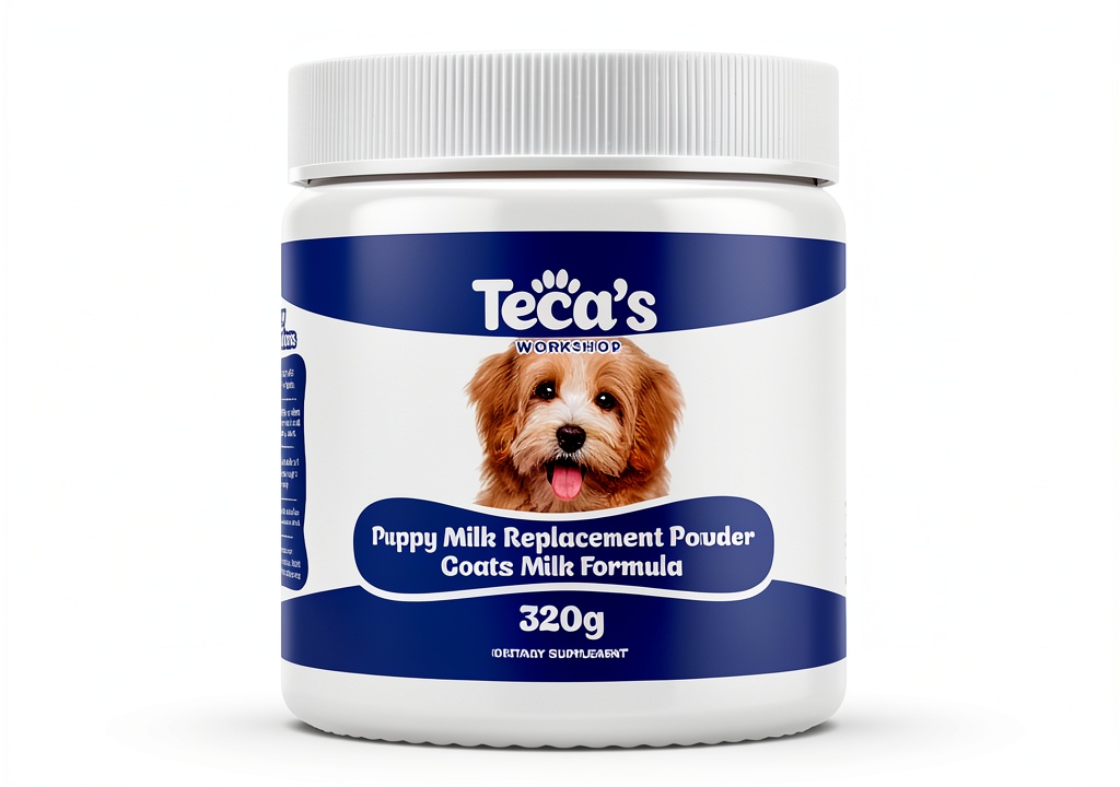 Puppy being fed goat milk powder mixed with water