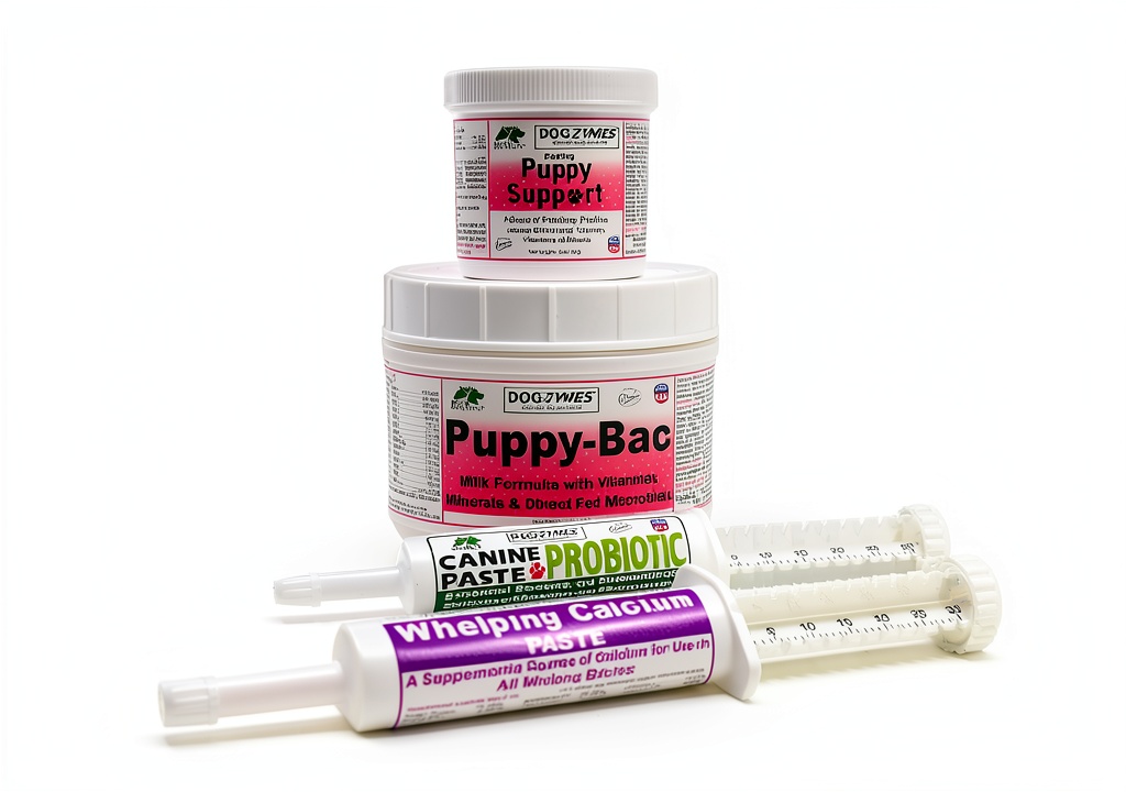 Installing Natures Farmacy Dog Milk Replacer Calcium Support Puppies on a wooden desk