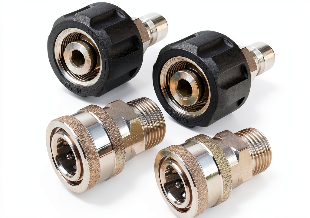 LIULO TOOL Stainless Steel Washer Adapter connected to a pressure washer gun
