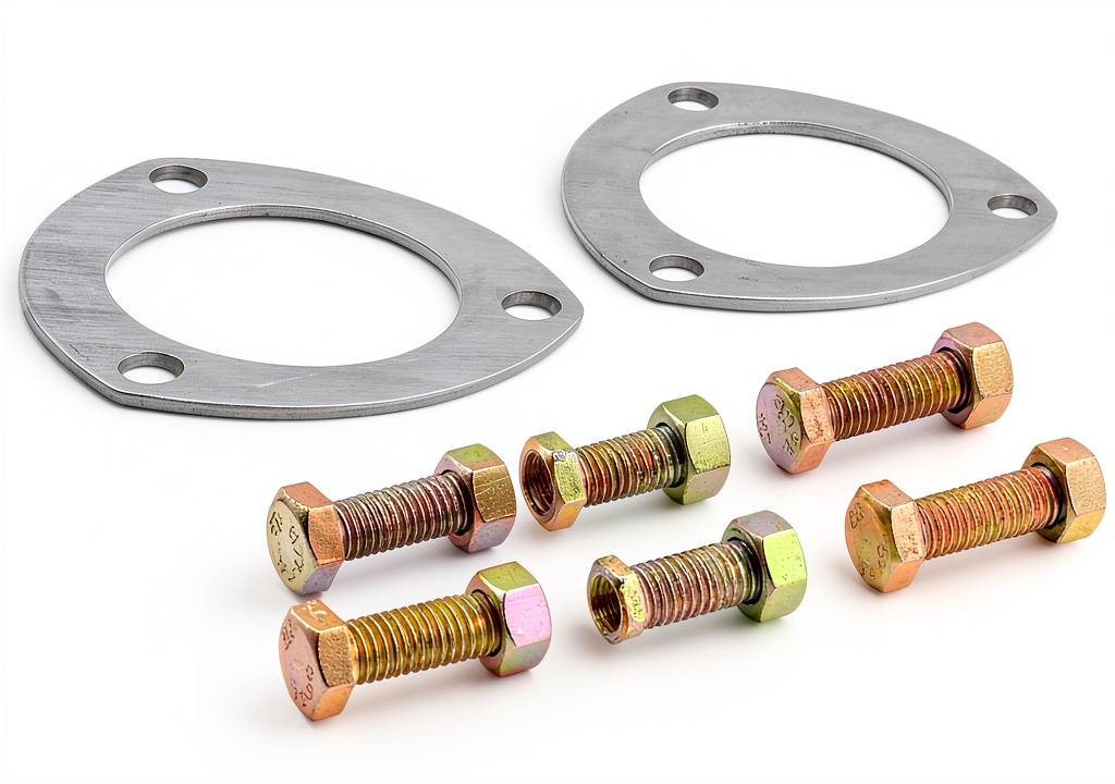 Installing Percys Chrome Exhaust Header Gaskets for Automotive on a garage workbench